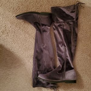 Grey suede over the knee boots